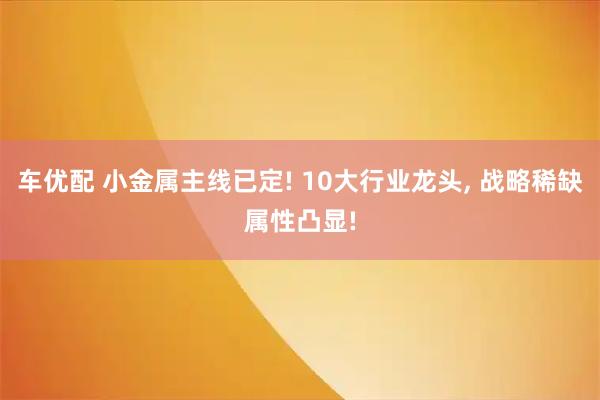 车优配 小金属主线已定! 10大行业龙头, 战略稀缺属性凸显!